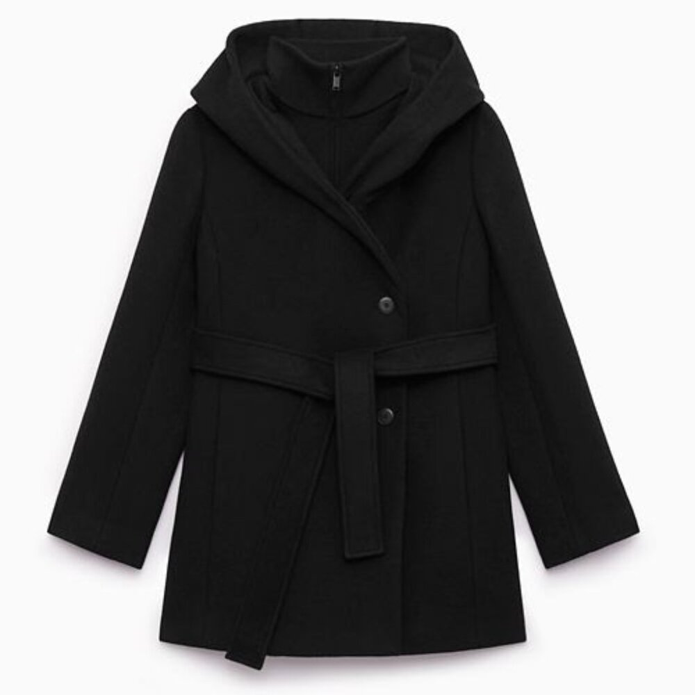 Aritzia Babaton Markos Italian Wool Pea Coat hooded black